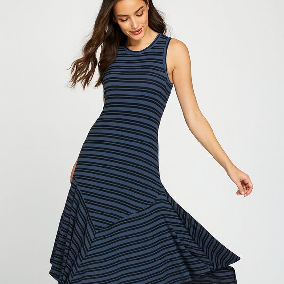 Mossimo Blue And Black Striped Sleeveless Dress  Asymetrical Handkerchief Hem XS - Picture 1 of 8